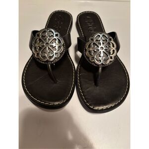 Black Leather Sandals with Silver Accents